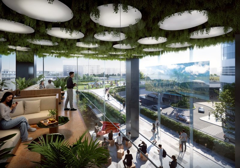 高雄車站專用區四、五及商四開發模擬圖。（都發局提供）