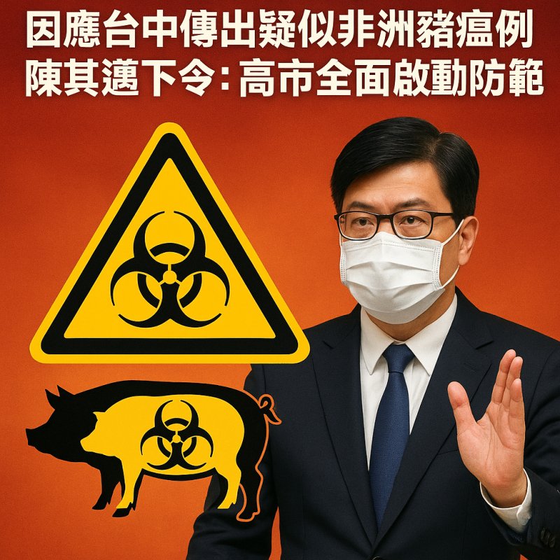 即時／漾新聞|台中爆疑似非洲豬瘟震撼全台！陳其邁緊急下令　高雄全面升級防疫應變