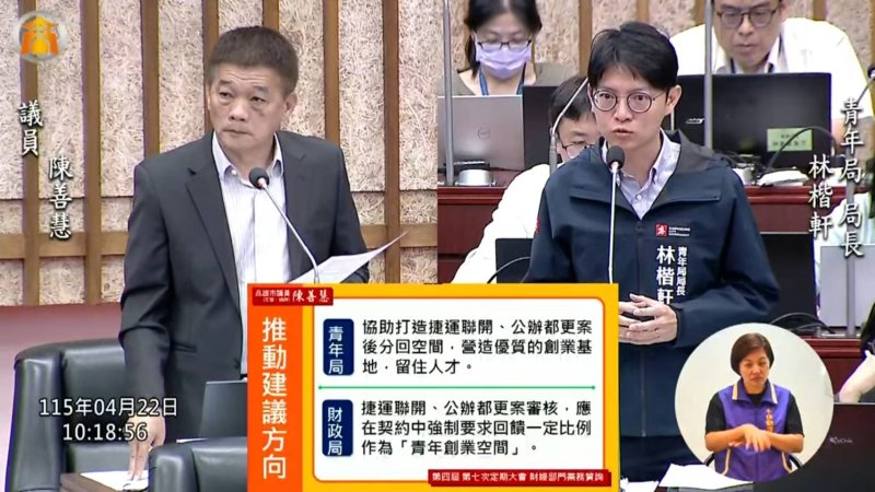 漾新聞｜青年空間不足又卡關？陳善慧批市府慢半拍 籲設創業基地留人才