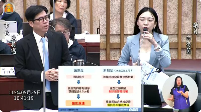 漾新聞｜白喬茵追問發芽馬鈴薯進口　陳其邁要求衛生局專案把關