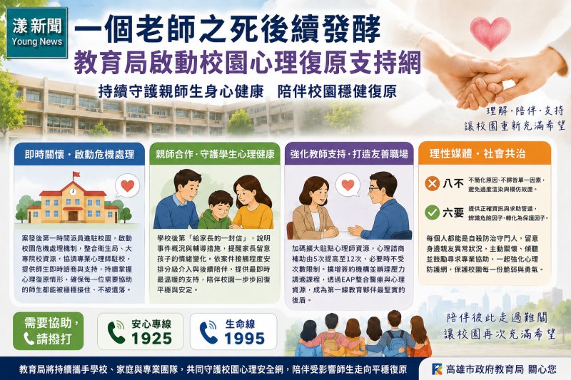 漾新聞｜一個老師之死後續發酵　教育局啟動校園心理復原支持網