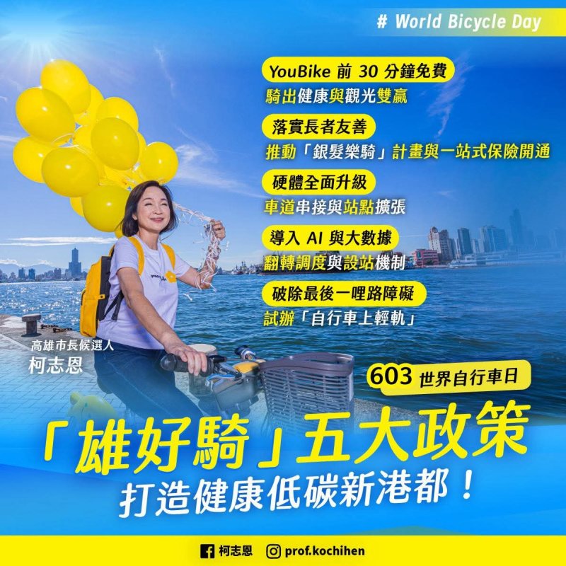 漾新聞|世界自行車日拋雄好騎　柯志恩五策打造健康低碳港都