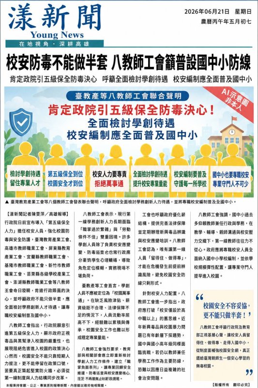 漾新聞｜校安防毒不能做半套　八教師工會籲普設國中小防線