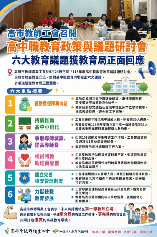 漾新聞｜鐘點費小班化校安技職　高市教師工會六大訴求獲教育局善意回應
