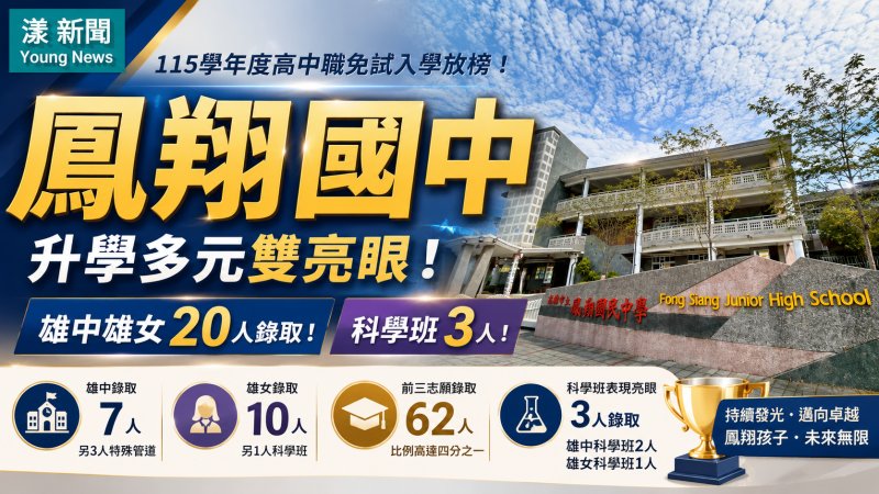 漾新聞｜鳳翔國中升學多元雙亮眼　雄中雄女二十人錄取  科學班3人