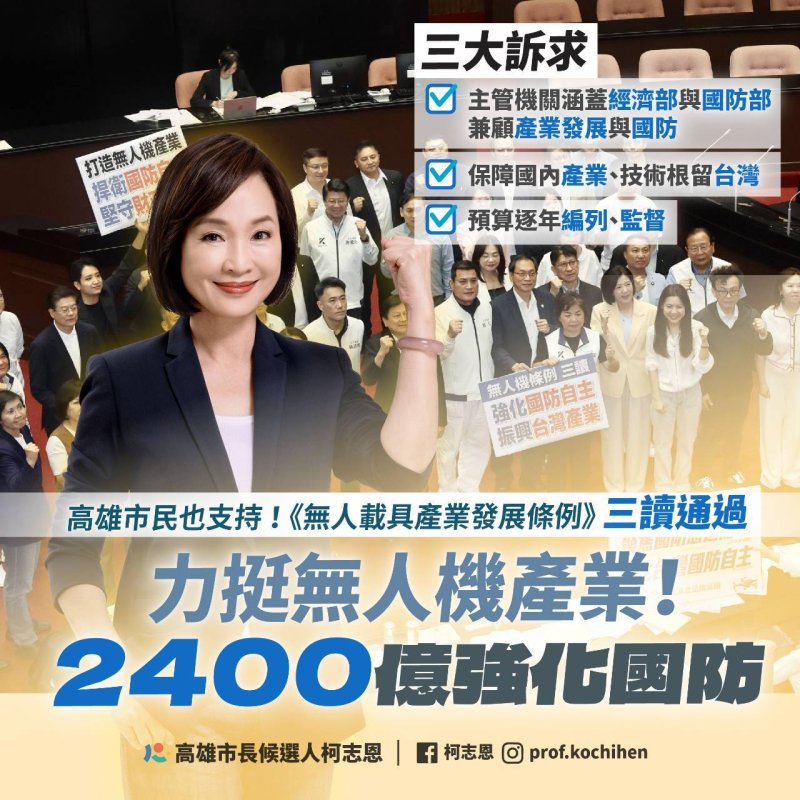 漾新聞｜2400億無人載具條例三讀　柯志恩拋高雄海空科技廊帶
