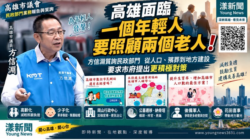 漾新聞｜方信淵憂高雄「1人顧2老」　催生、殯葬、公墓與後備照顧一次追 