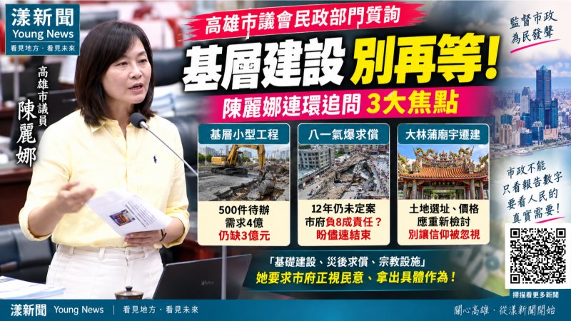 漾新聞｜基層工程仍缺3億　陳麗娜追氣爆求償、大林蒲廟宇遷建 