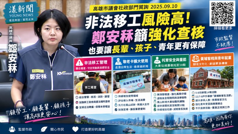 漾新聞｜非法移工、托育安全到敬老卡　鄭安秝緊盯鳳山民生　大東站規畫夜托至晚間10時