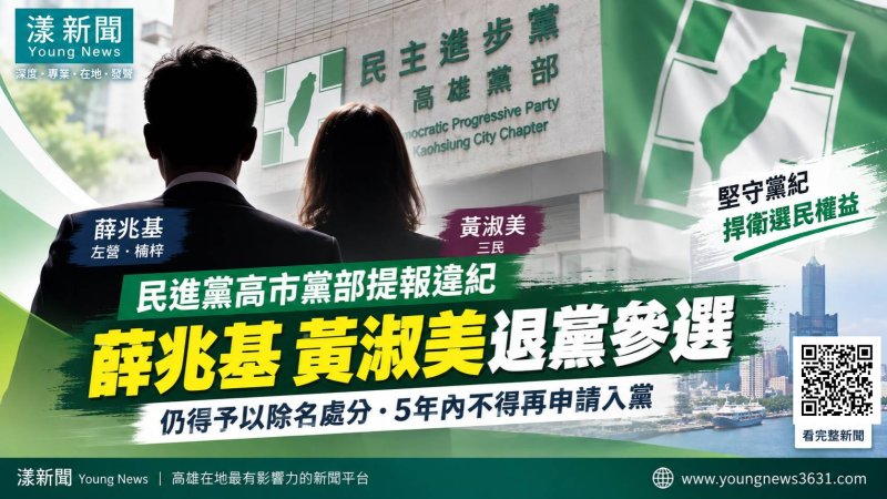 漾新聞｜薛兆基黃淑美退黨參選　民進黨高市黨部提報違紀