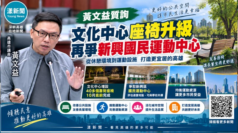 漾新聞｜黃文益追文化中心座椅　再爭新興國民運動中心 