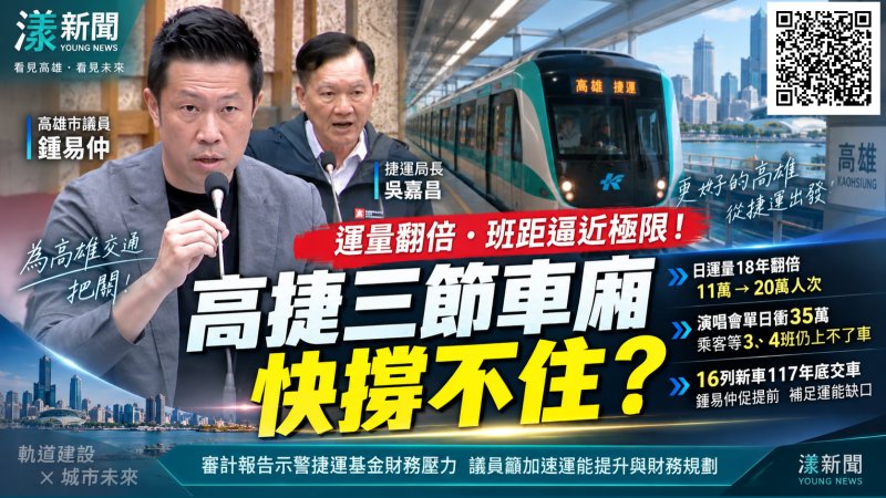 高捷三節車廂快撐不住？鍾易仲追運量翻倍　促16列新車提前交車 