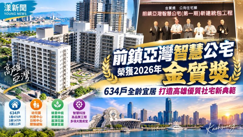 前鎮亞灣智慧公宅奪金質獎　634戶打造全齡宜居生活 