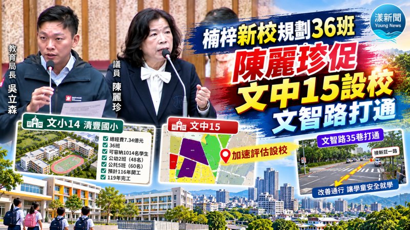 楠梓新校清豐國小規劃36班　陳麗珍促文中15設校、文智路打通