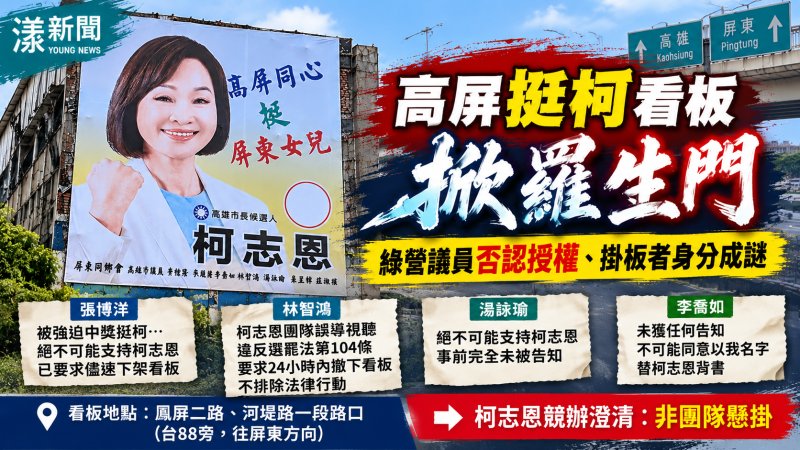 高屏挺柯看板掀羅生門　綠營議員否認授權、掛板者身分成謎