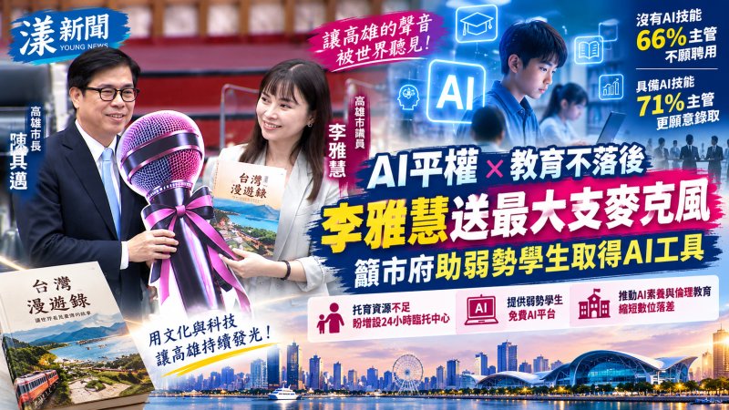 李雅慧送陳其邁超大支麥克風及小說　並籲正視AI貧窮弭平資源落差