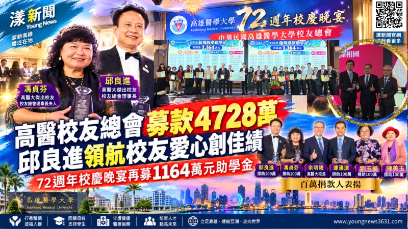 高醫校友總會募款4728萬　邱良進領航校友愛心創佳績 72週年校慶晚宴再募1164萬元助學金