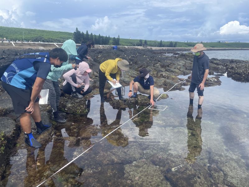張懿（右1）於七美輔導當地居民科學生態調查辨識物種