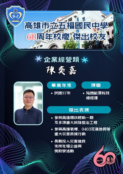 第七屆傑出校友企業經營類:裕國建設有限公司總經理陳奕嘉。(漾新聞記者陳雯萍翻攝)