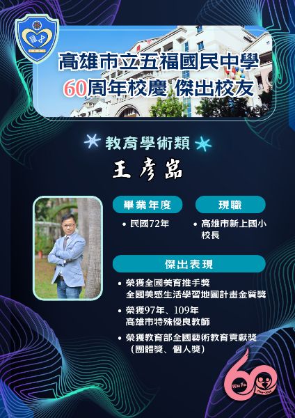 第七屆傑出校友教育學術類:新上國小校長王彥喦。(漾新聞記者陳雯萍翻攝)