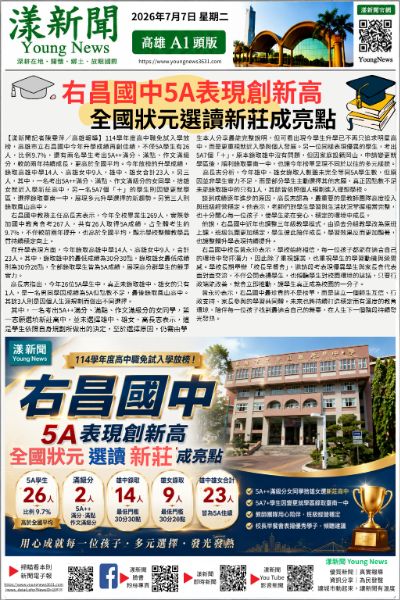 20260707(漾新聞報紙版PNG)右昌國中5A表現創新高 全國狀元選讀新莊高中成亮點.png 20260707(漾新聞報紙版PNG)右昌國中5A表現創新高 全國狀元選讀新莊高中成亮點.png
