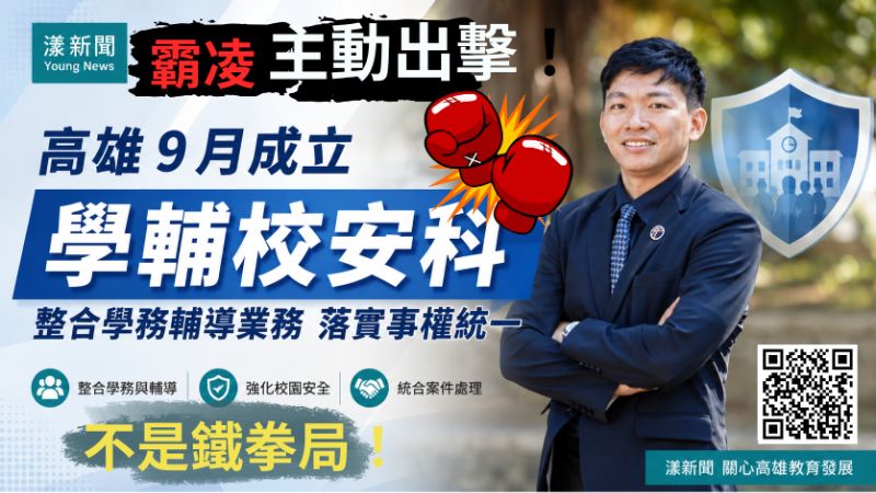 封面-漾新聞|主動出擊!不是鐵拳局啦!高雄9月成立學輔校安科 整合霸凌與不適任教師案件 17401正確.png 封面-漾新聞|主動出擊!不是鐵拳局啦!高雄9月成立學輔校安科 整合霸凌與不適任教師案件 17401正確.png