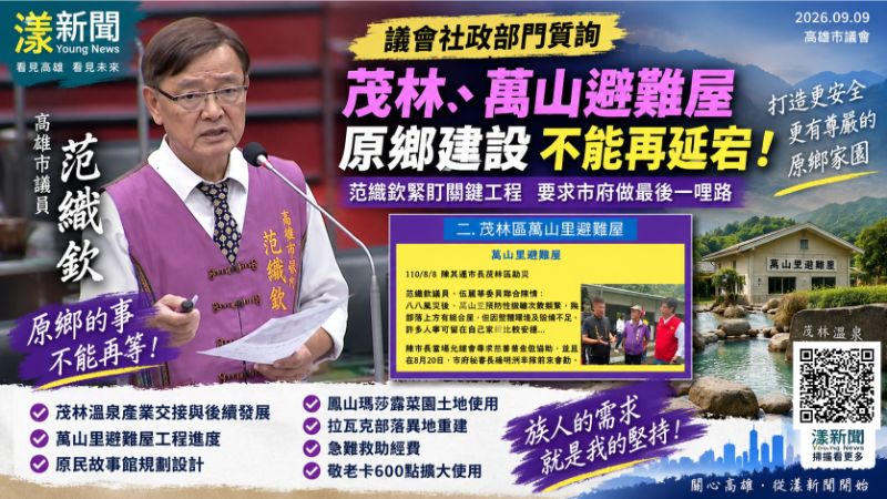漾新聞|茂林溫泉、避難屋到敬老卡 范織欽緊盯原鄉建設最後一哩路 https://www.youngnews3631.com/news_detail.php?NewsID=17846 漾新聞|茂林溫泉、避難屋到敬老卡 范織欽緊盯原鄉建設最後一哩路 https://www.youngnews3631.com/news_detail.php?NewsID=17846