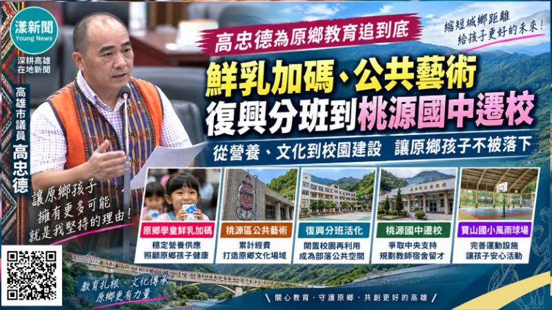 漾新聞|高忠德為原鄉教育追到底 鮮乳加碼、公共藝術、復興分班到桃源國中遷校 https://www.youngnews3631.com/news_detail.php?NewsID=18057 漾新聞|高忠德為原鄉教育追到底 鮮乳加碼、公共藝術、復興分班到桃源國中遷校 https://www.youngnews3631.com/news_detail.php?NewsID=18057