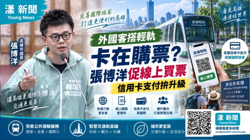 外國客搭輕軌卡在購票?張博洋促線上買票 信用卡支付拚升級 封面18173.png 外國客搭輕軌卡在購票?張博洋促線上買票 信用卡支付拚升級 封面18173.png