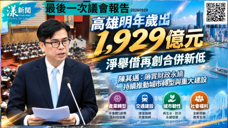 陳其邁最後一次議會報告 高雄明年歲出1929億 淨舉借再創合併新低 封面18381 陳其邁最後一次議會報告 高雄明年歲出1929億 淨舉借再創合併新低 封面18381