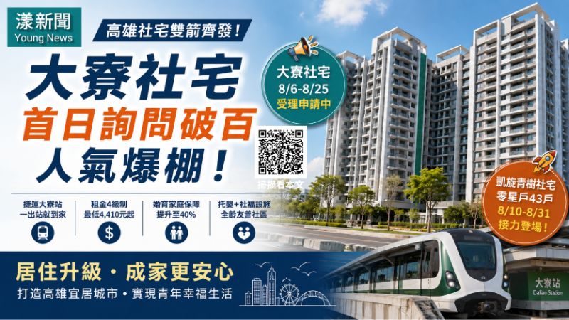 漾新聞｜大寮社宅申請首日破百　凱旋青樹43戶接力招租