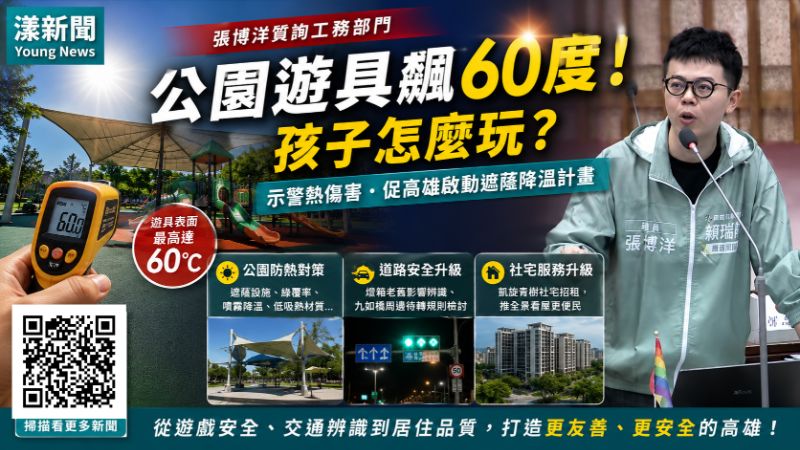 漾新聞｜公園遊具飆60度！張博洋示警孩童熱傷害　促高雄啟動遮蔭降溫計畫 