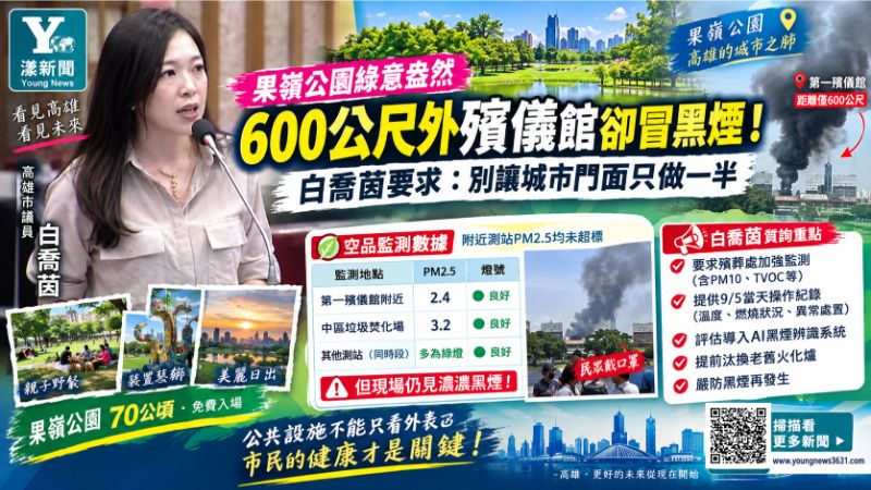 漾新聞｜果嶺公園美如畫　600公尺外殯儀館卻冒黑煙　白喬茵追問：城市門面不能只做一半 