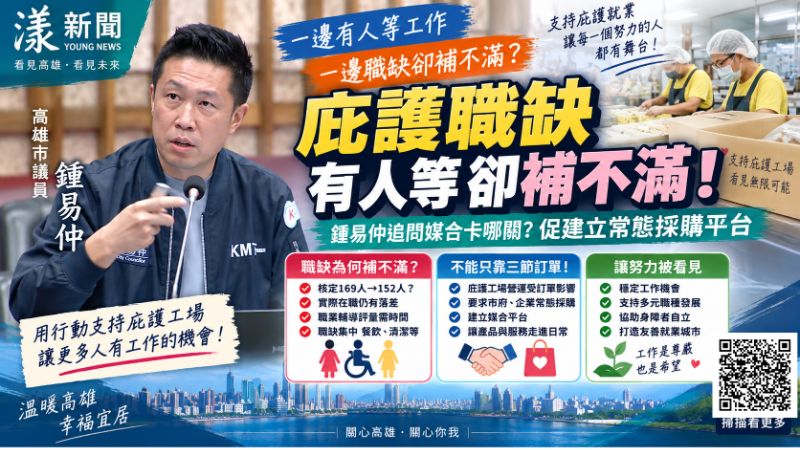 漾新聞｜庇護工場有人等、職缺卻補不滿　鍾易仲追問媒合卡哪關？