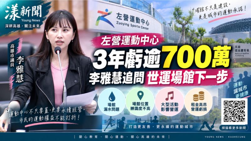 漾新聞｜左營運動中心3年虧逾700萬　李雅慧追問世運場館下一步