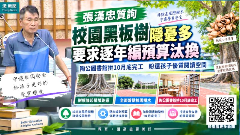 漾新聞｜張漢忠緊盯校園黑板樹風險　催曹公圖書館10月底完工