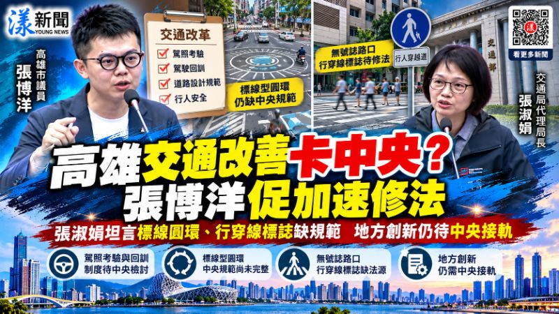 高雄交通改善卡中央？張博洋促加速修法 張淑娟坦言標線圓環、行穿線標誌缺規範　地方創新仍待中央接軌 